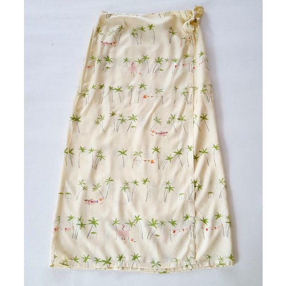 Women's Wrap Skirt Cover Up Yellow Beach Print - Picture 9 of 10